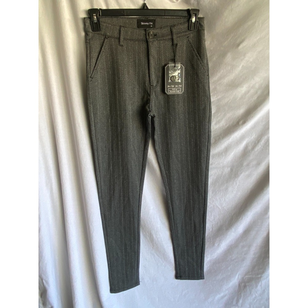 Women's Gingtto‎ Herringbone Black Pants Skinny New Size 30 Stretch Gray Shimmer